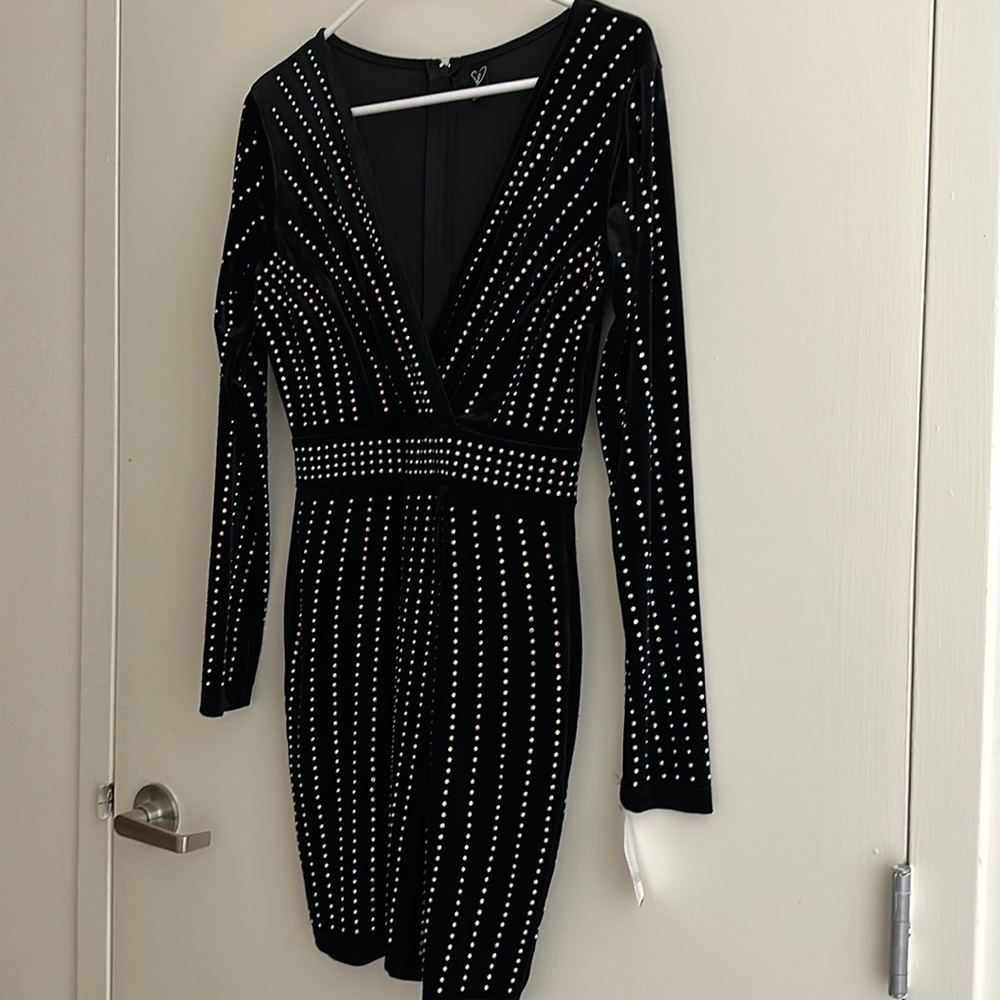 Brand new ALEXA velvet mini dress with rhinestones zipper in the back